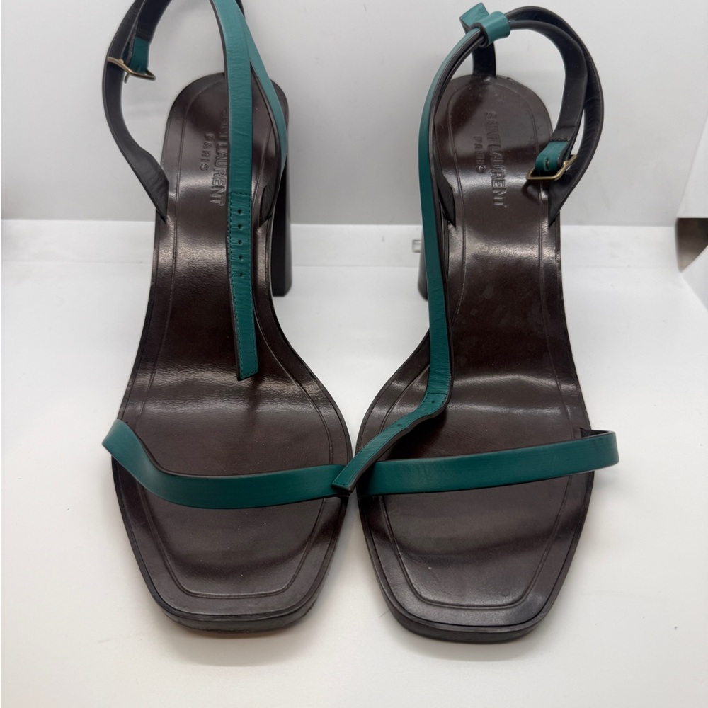 Saint Laurent Teal and Brown Heeled Sandals